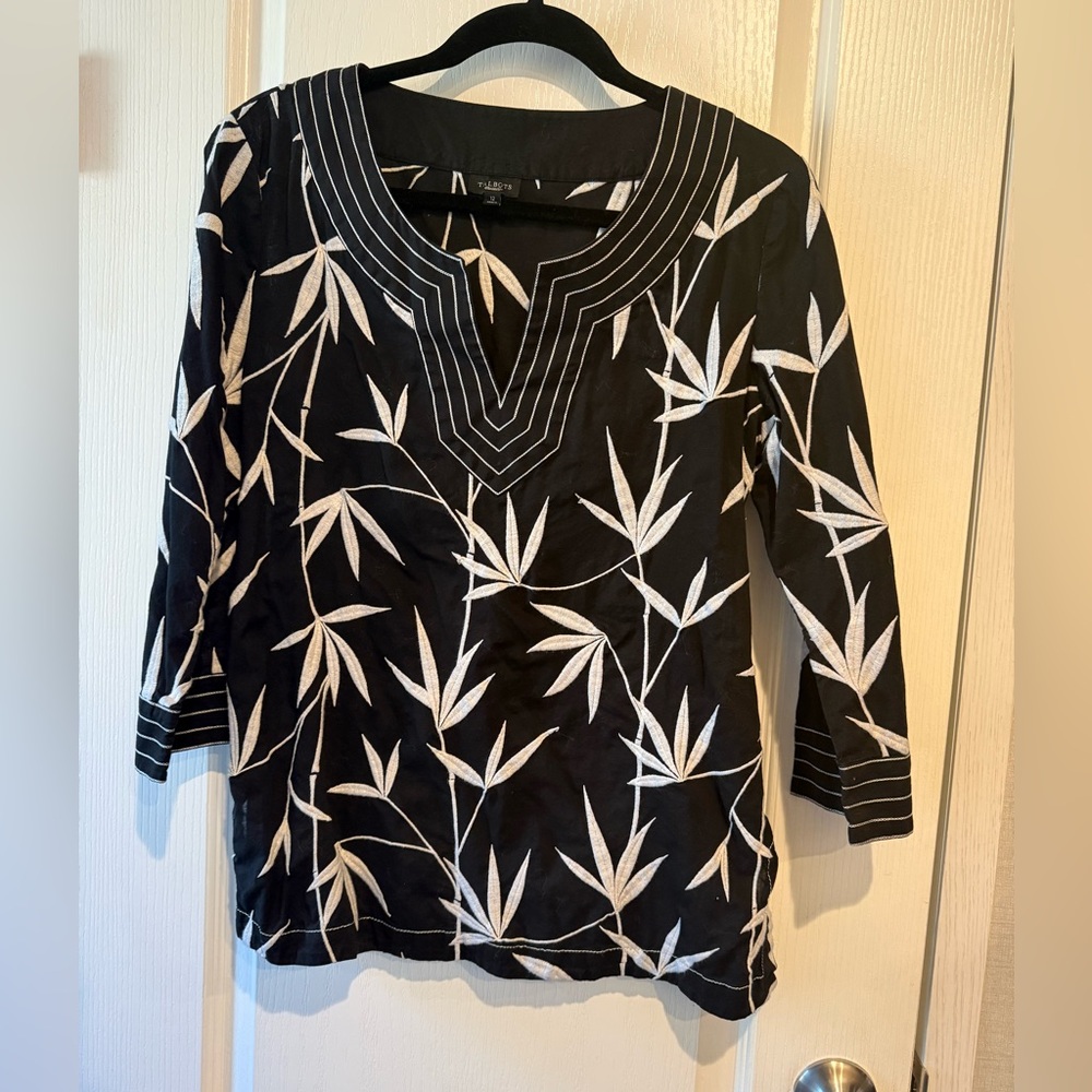 Talbots Black and White Bamboo Pattern Tunic